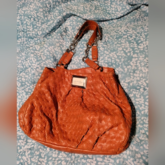 Dana Buchman Boho Faux Leather Woven Orange Purse - Picture 14 of 16